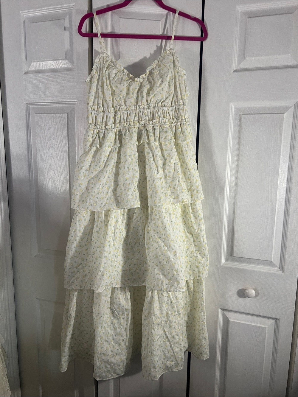 Storia Cream Floral Tiered Sun Dress with Yellow Accents